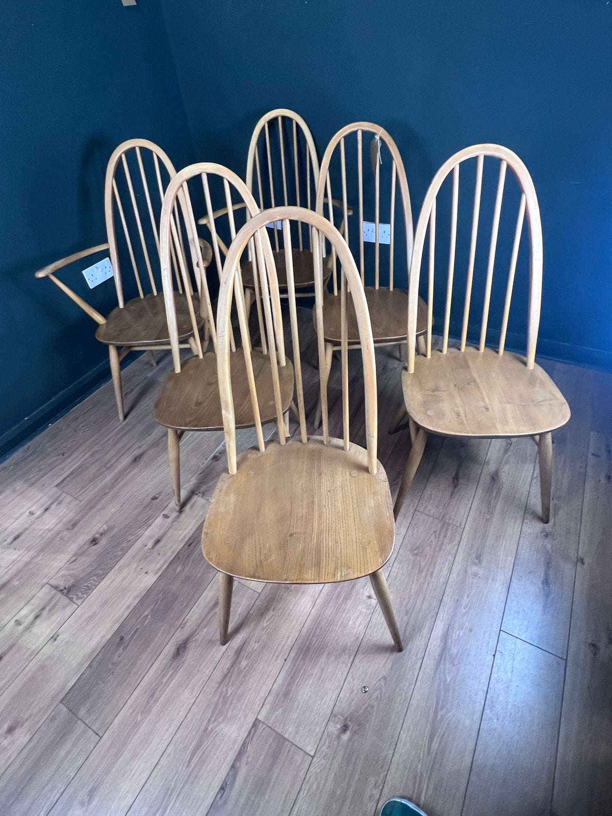 Set of 6 blonde Ercol Quaker dinning chairs