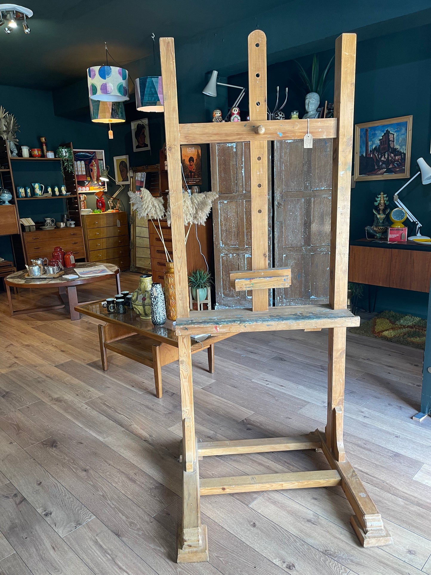 Antique beech wood large artist's easel