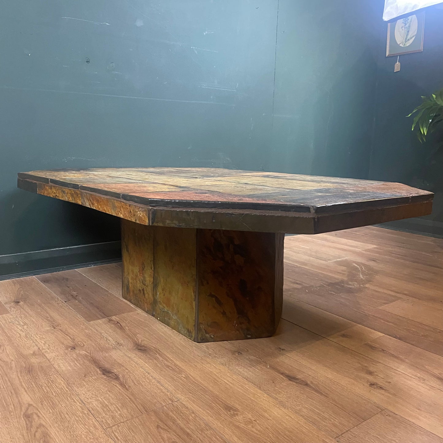 Brutalist vintage slate coffee table