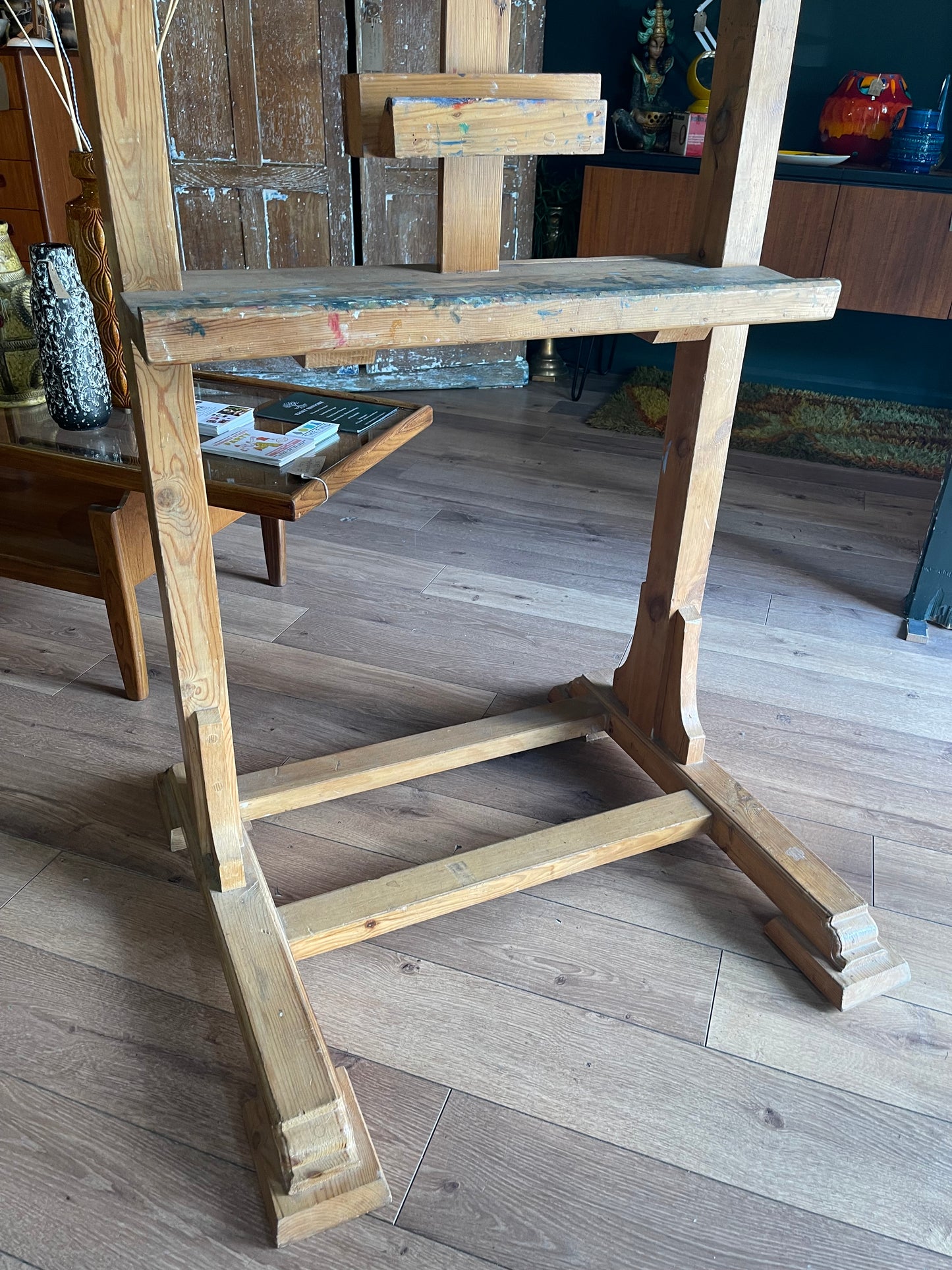 Antique beech wood large artist's easel