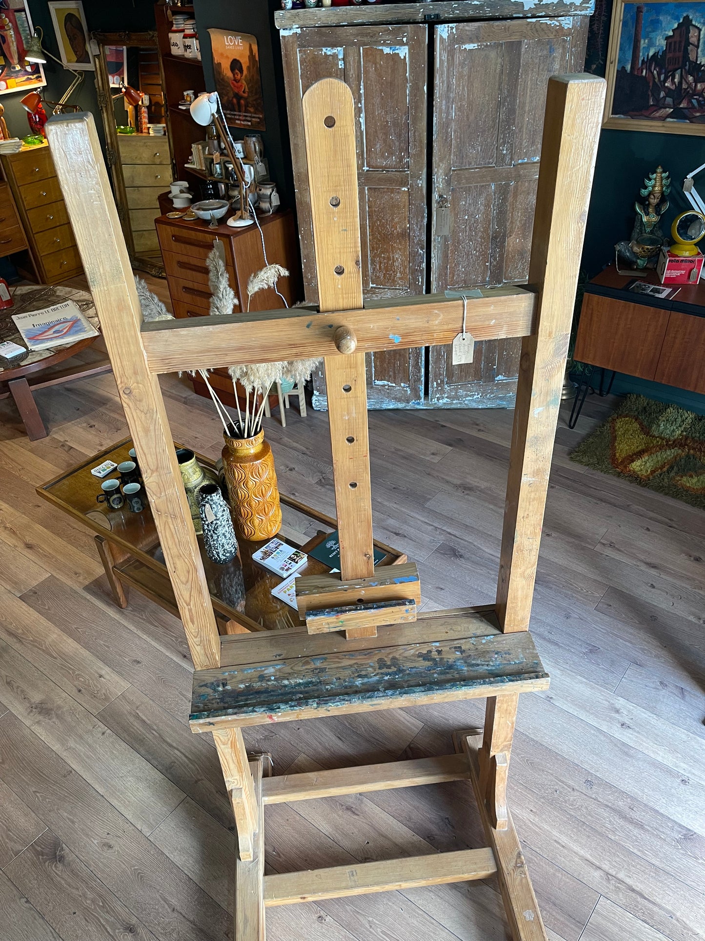 Antique beech wood large artist's easel