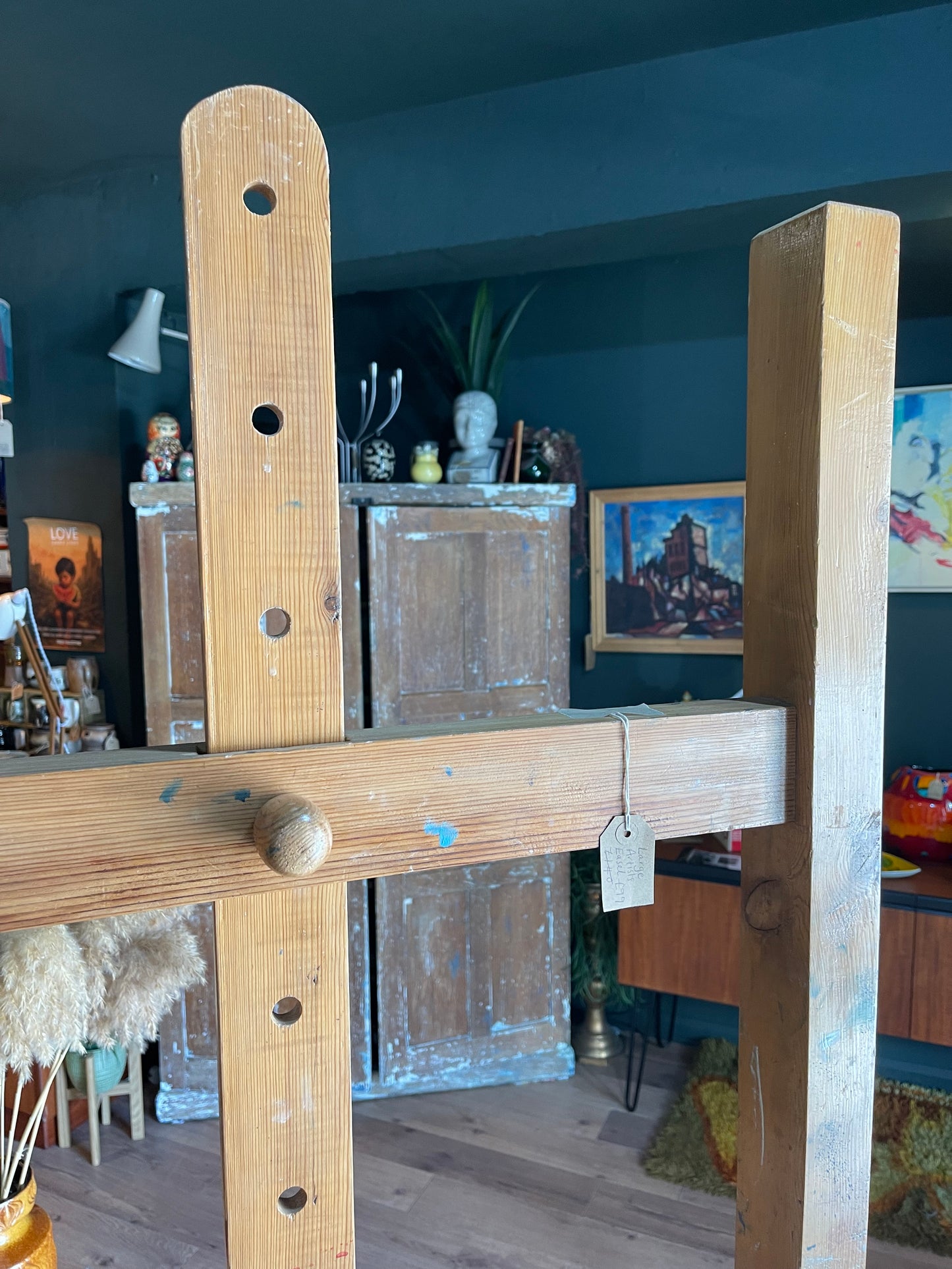 Antique beech wood large artist's easel