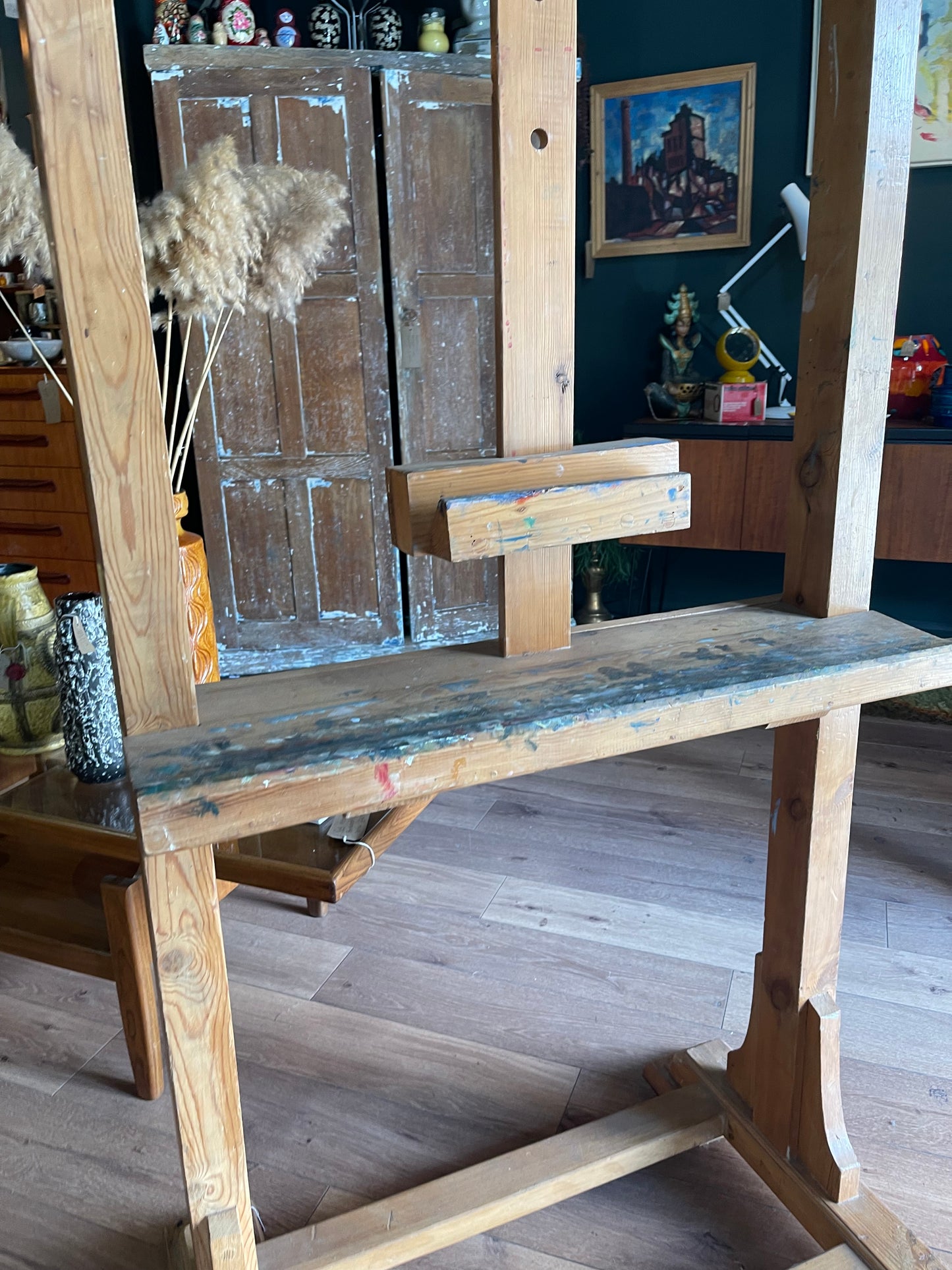 Antique beech wood large artist's easel