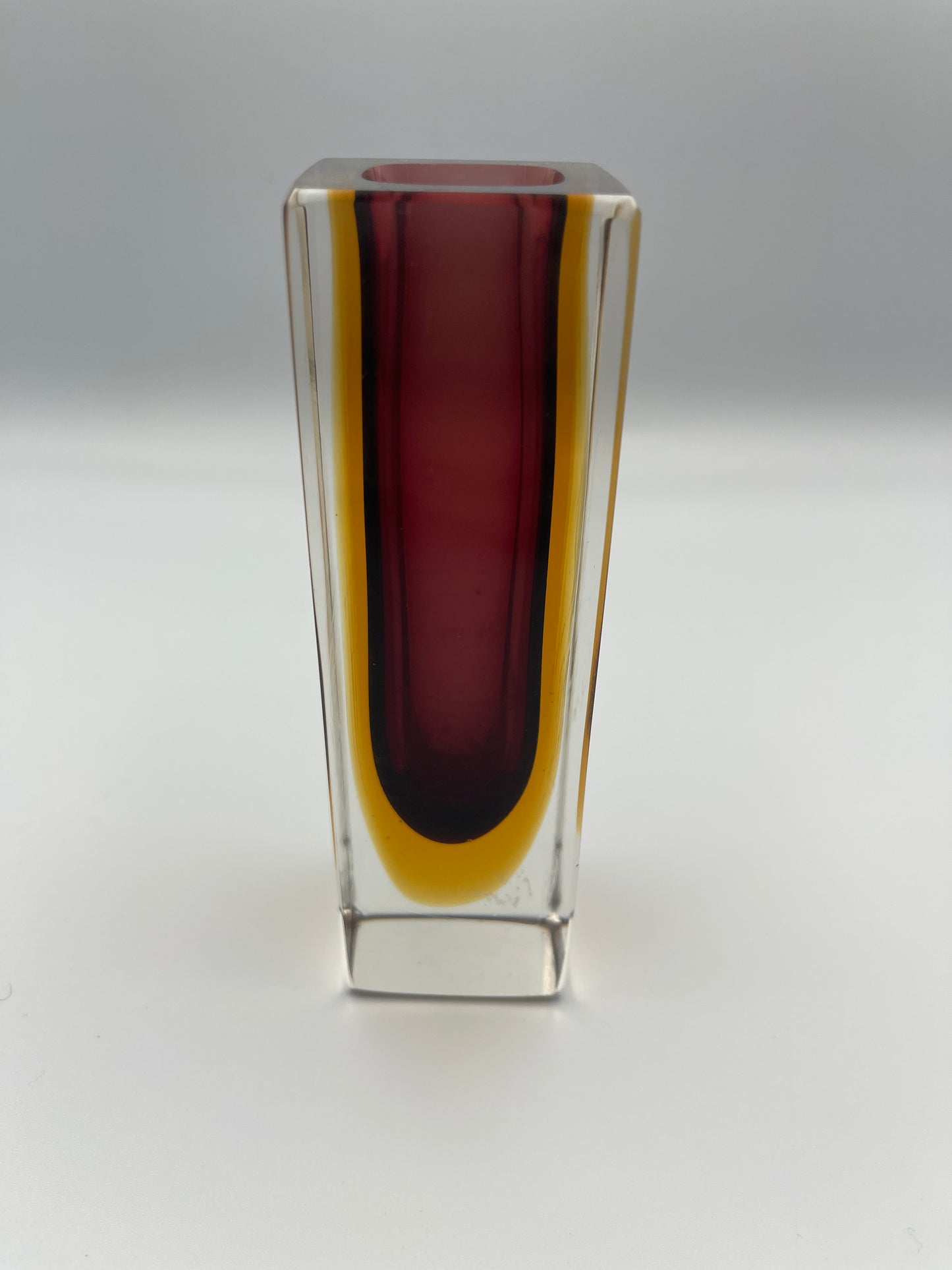 Sommerso Murano glass block vase 1970