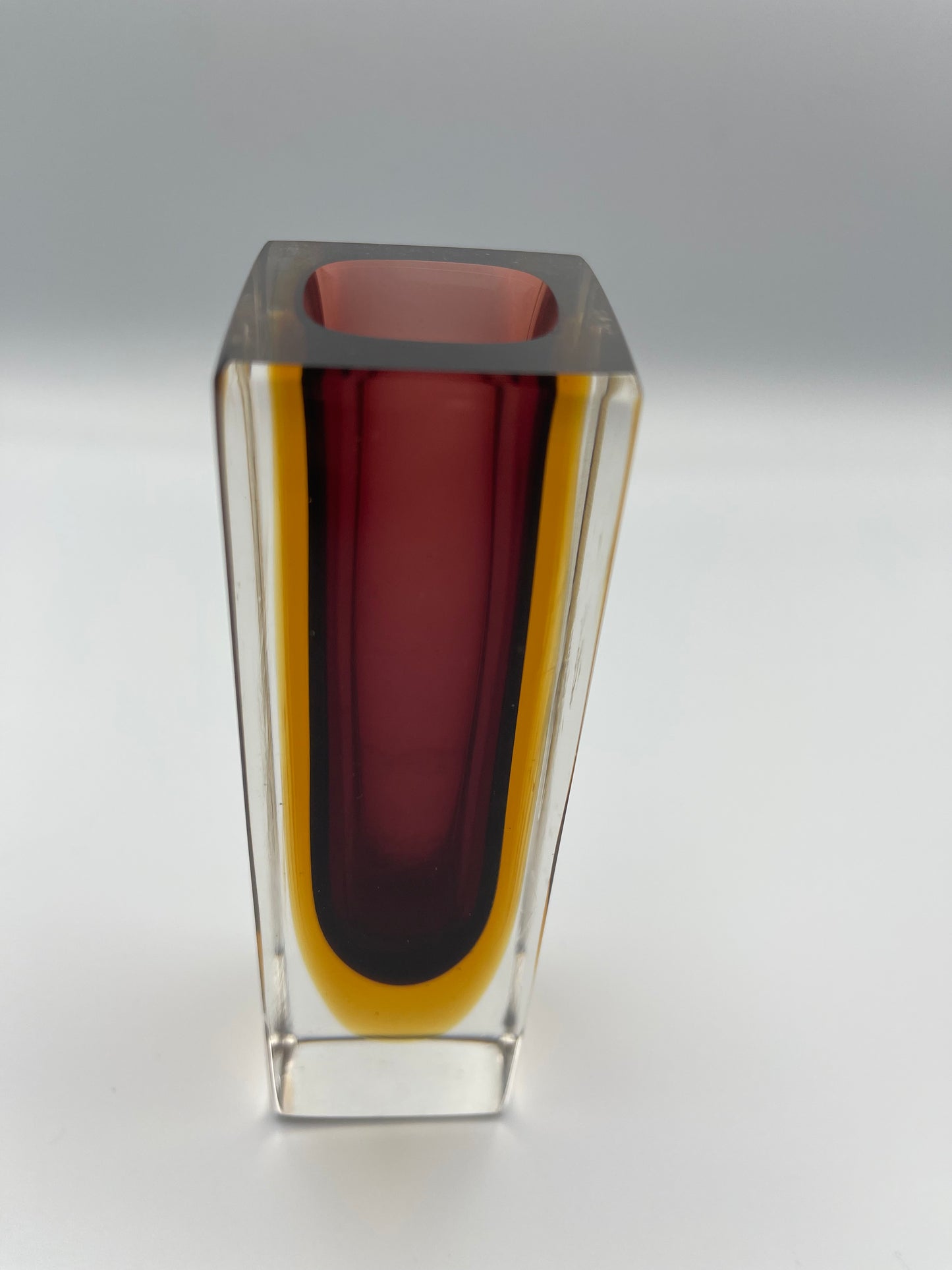 Sommerso Murano glass block vase 1970