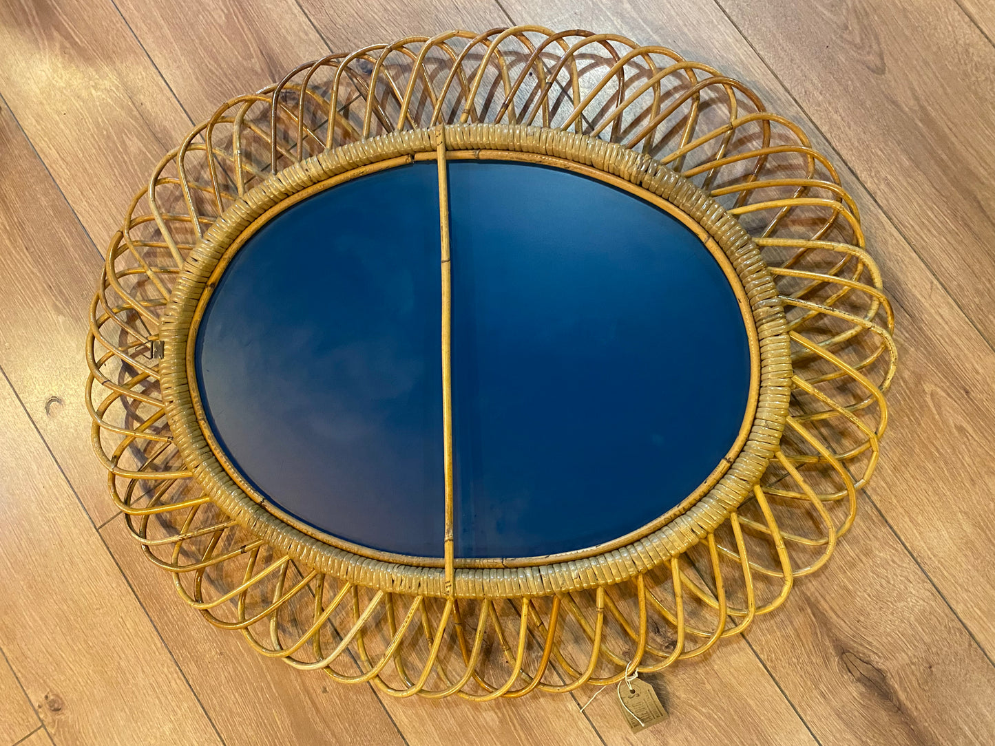 Franco Albini oval bamboo Midcentury mirror.