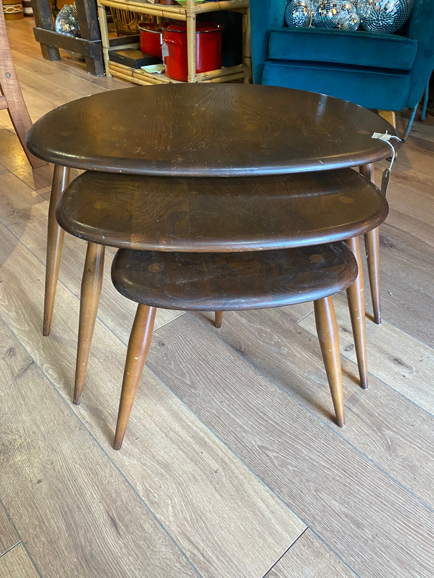 Nest of pebble tables by Ercol 1960s blue label model 354