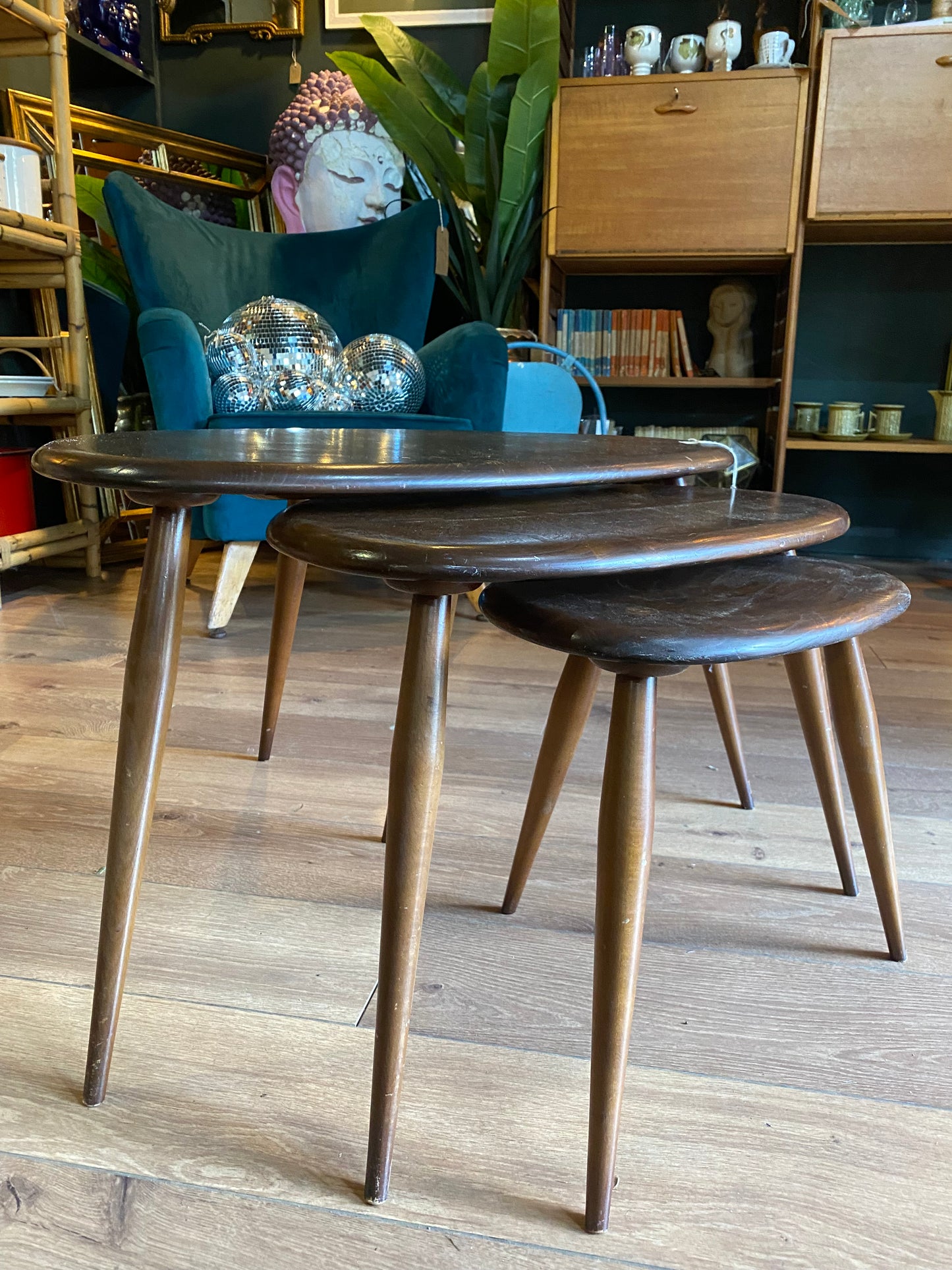 Nest of pebble tables by Ercol 1960s blue label model 354
