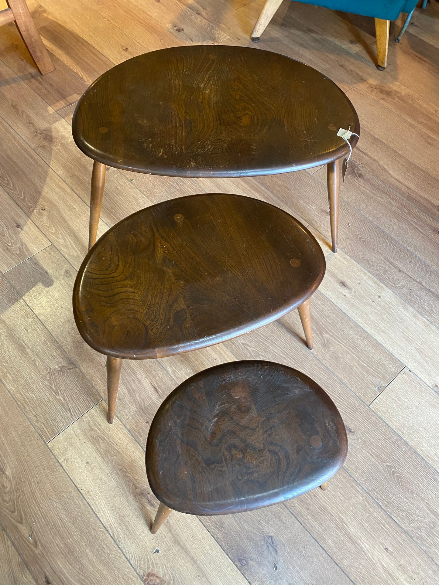 Nest of pebble tables by Ercol 1960s blue label model 354