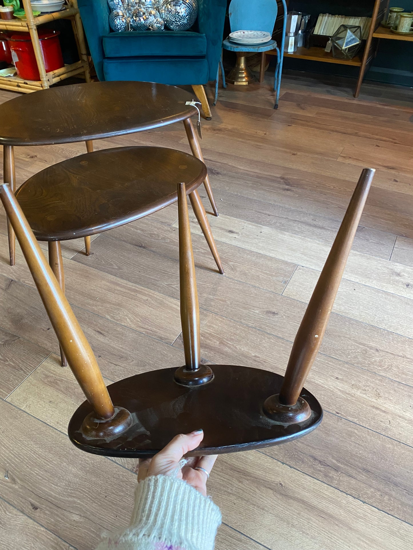 Nest of pebble tables by Ercol 1960s blue label model 354