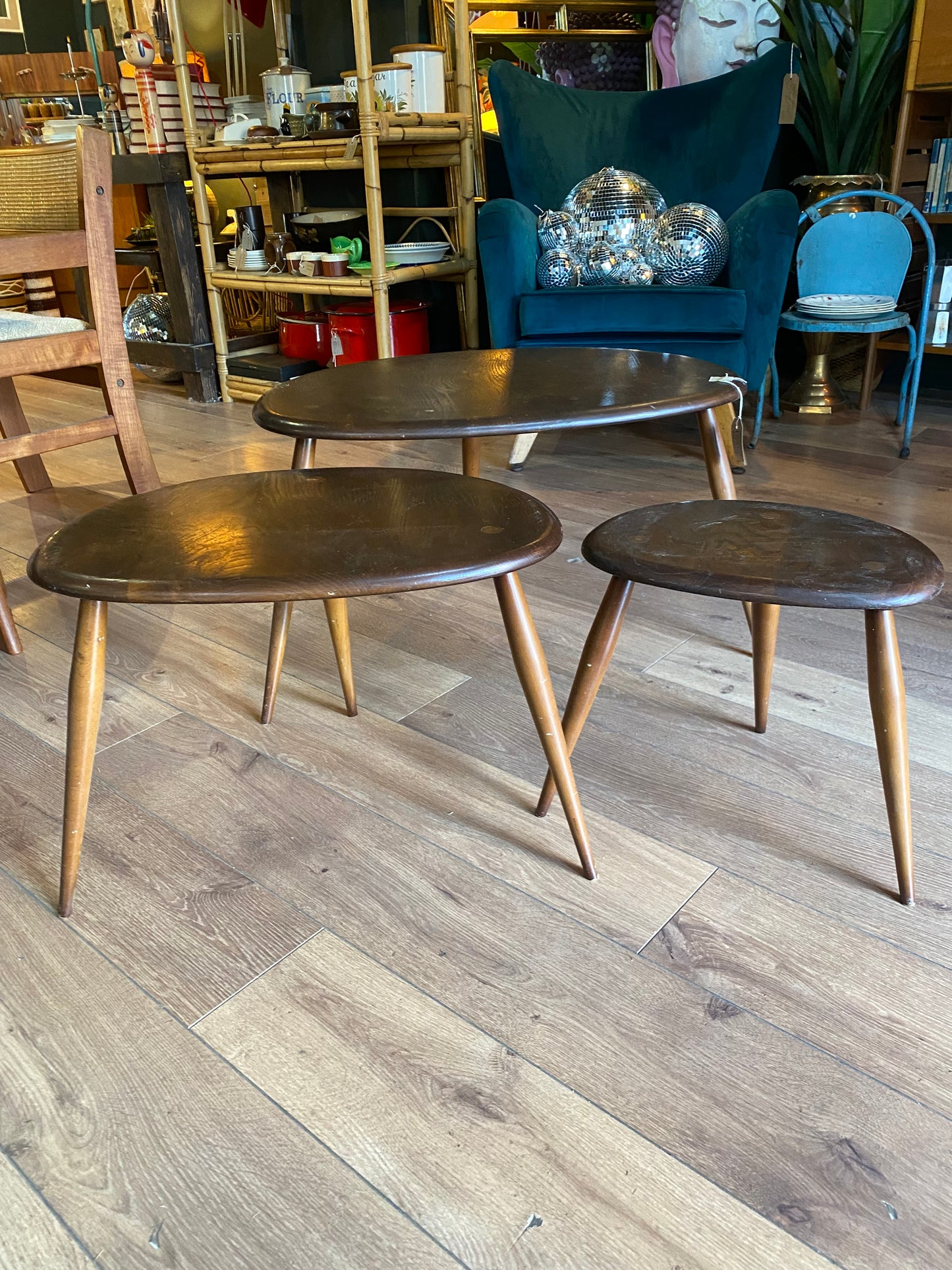 Nest of pebble tables by Ercol 1960s blue label model 354