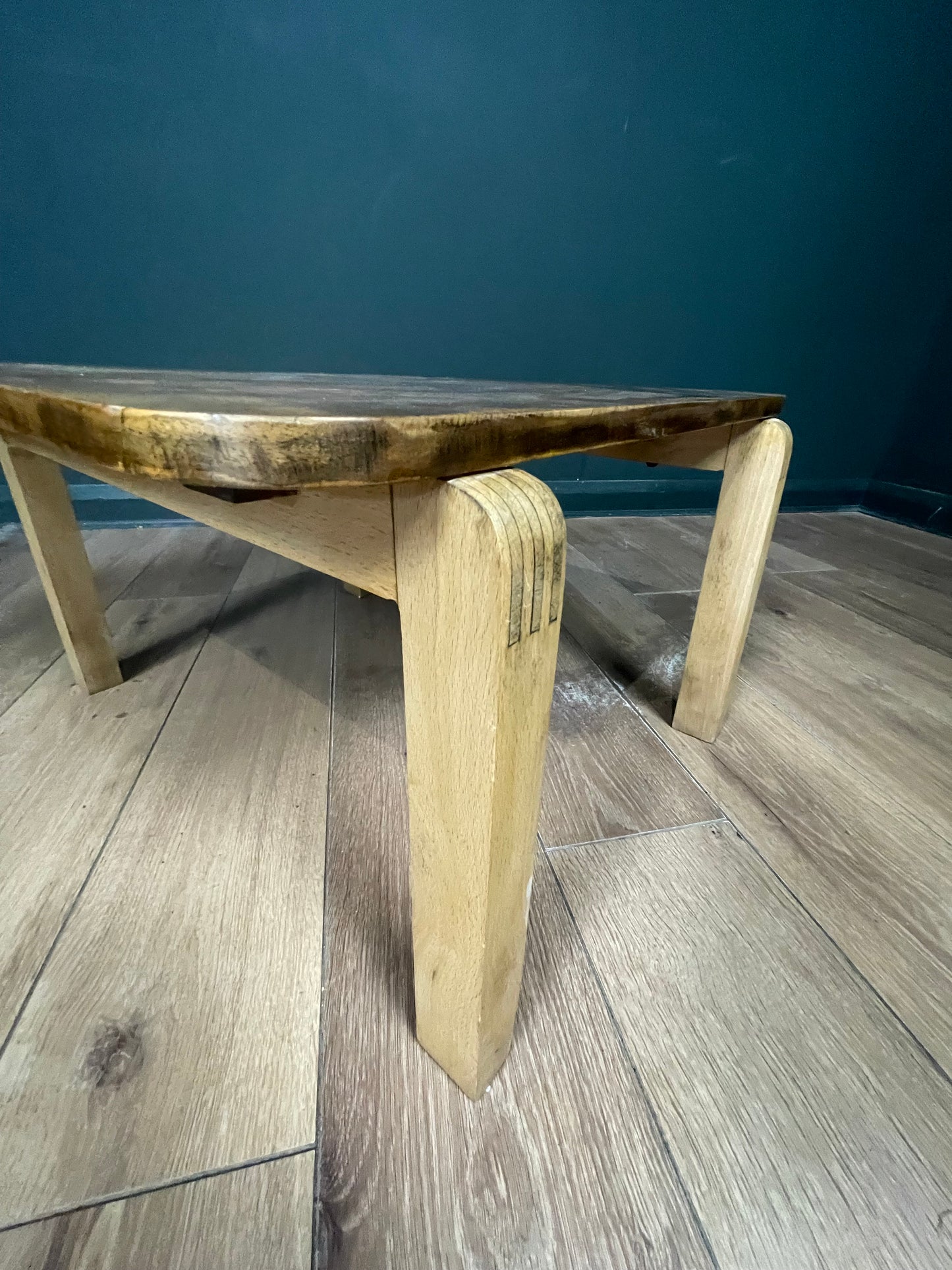 Walnut veneer coffee table with birch wood legs by Alvar Alto