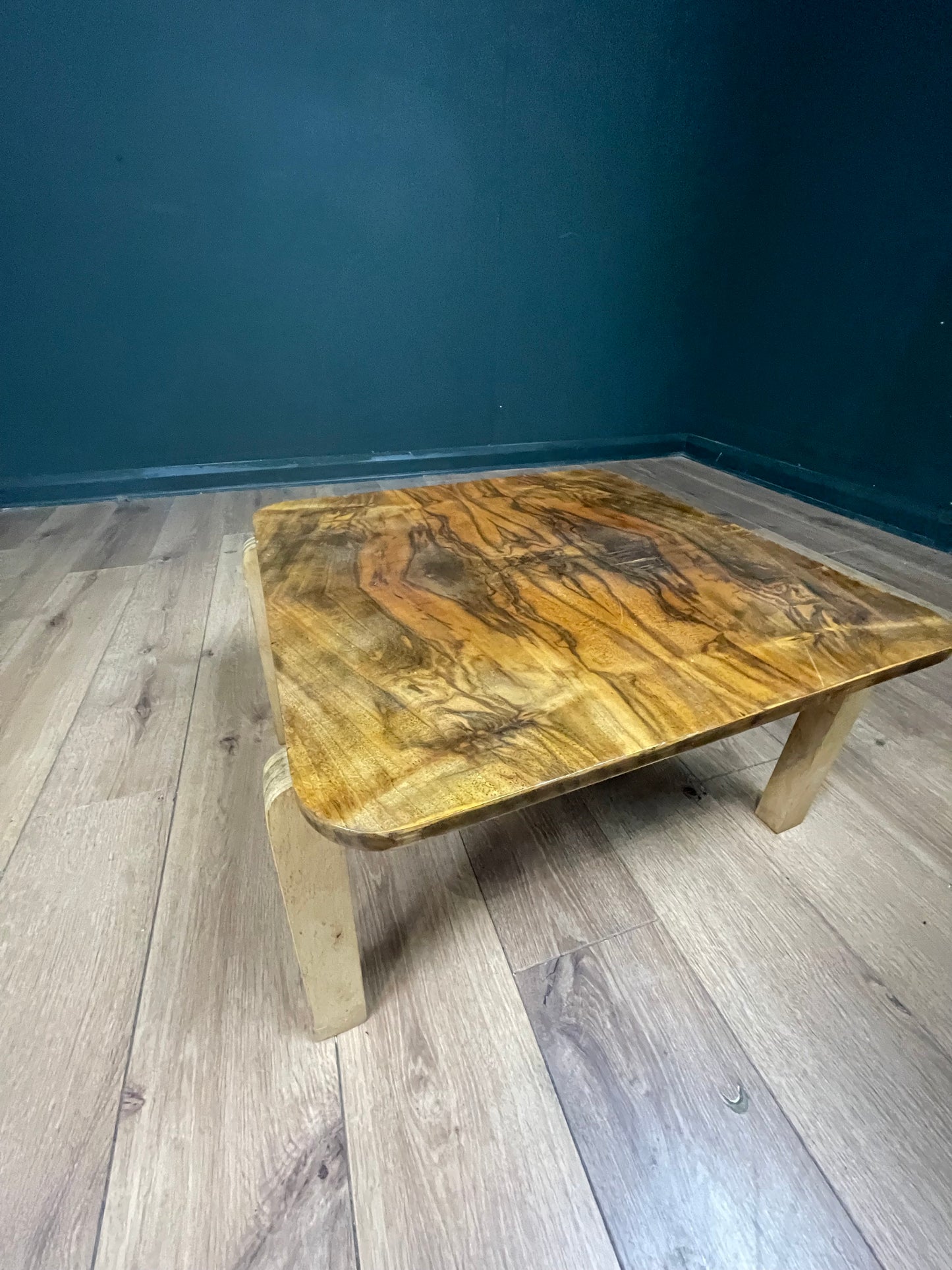 Walnut veneer coffee table with birch wood legs by Alvar Alto