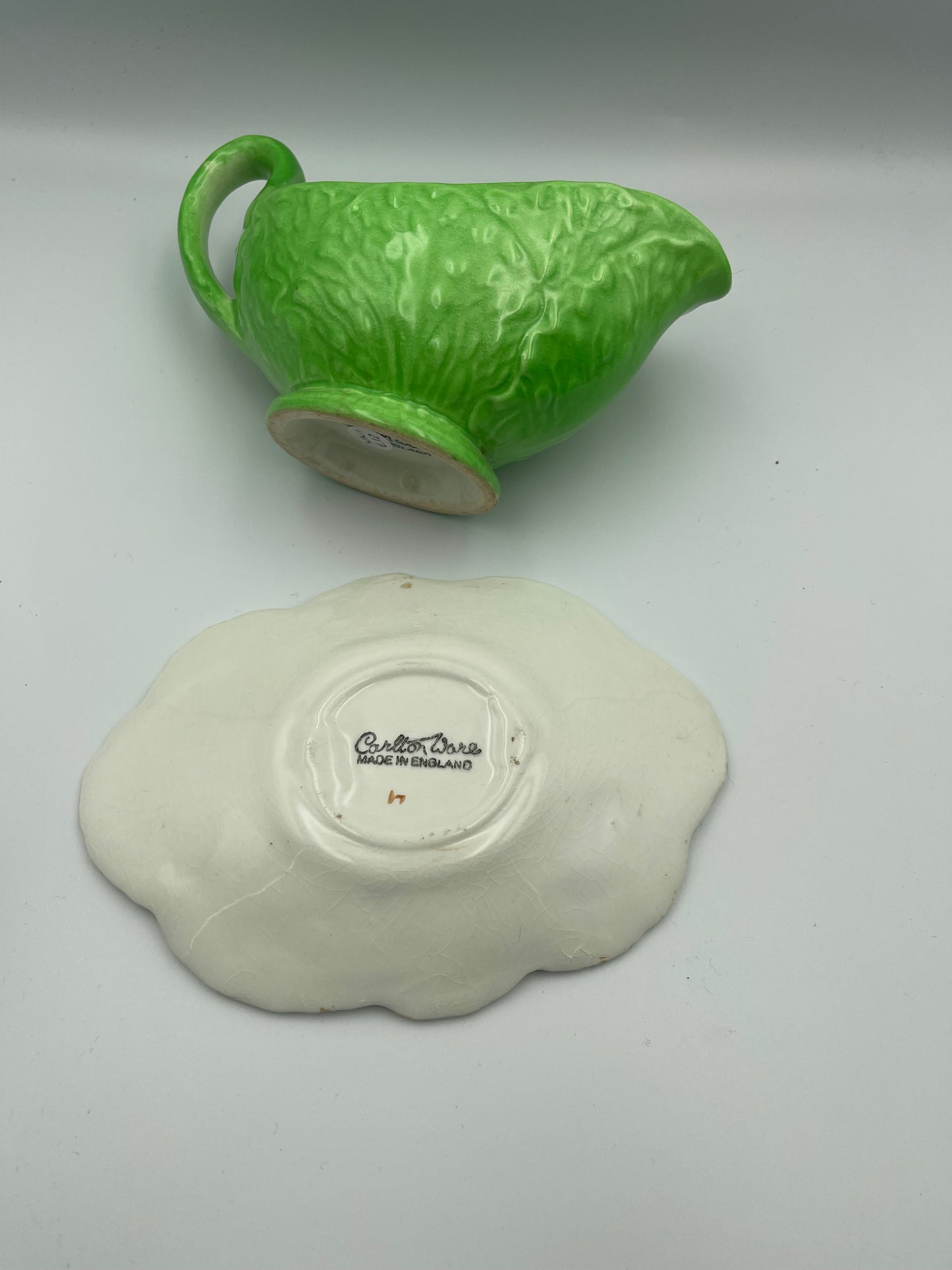 Carlton Ware cabbage leaf gravy boat and saucer.