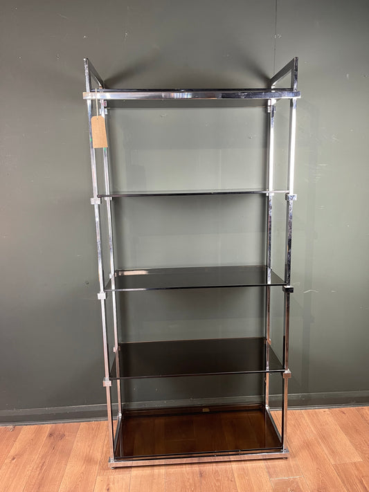 1970s Pieff smoked glass and chrome shelves