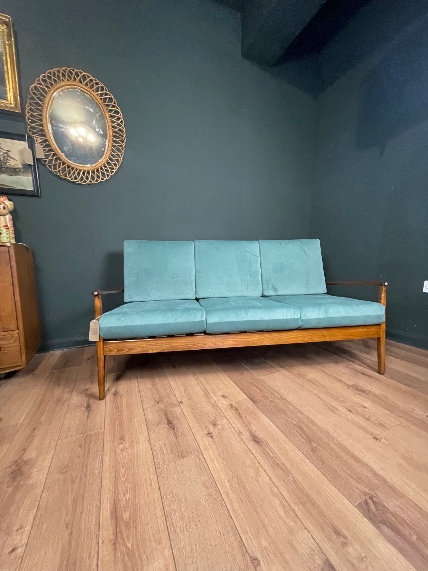 Danish rosewood framed sofa newly upholstered.