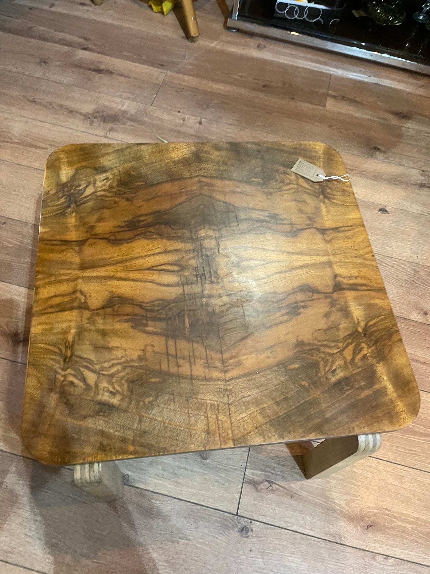 Walnut veneer square coffe table with birch legs, by Alvar Aalto for Artek.