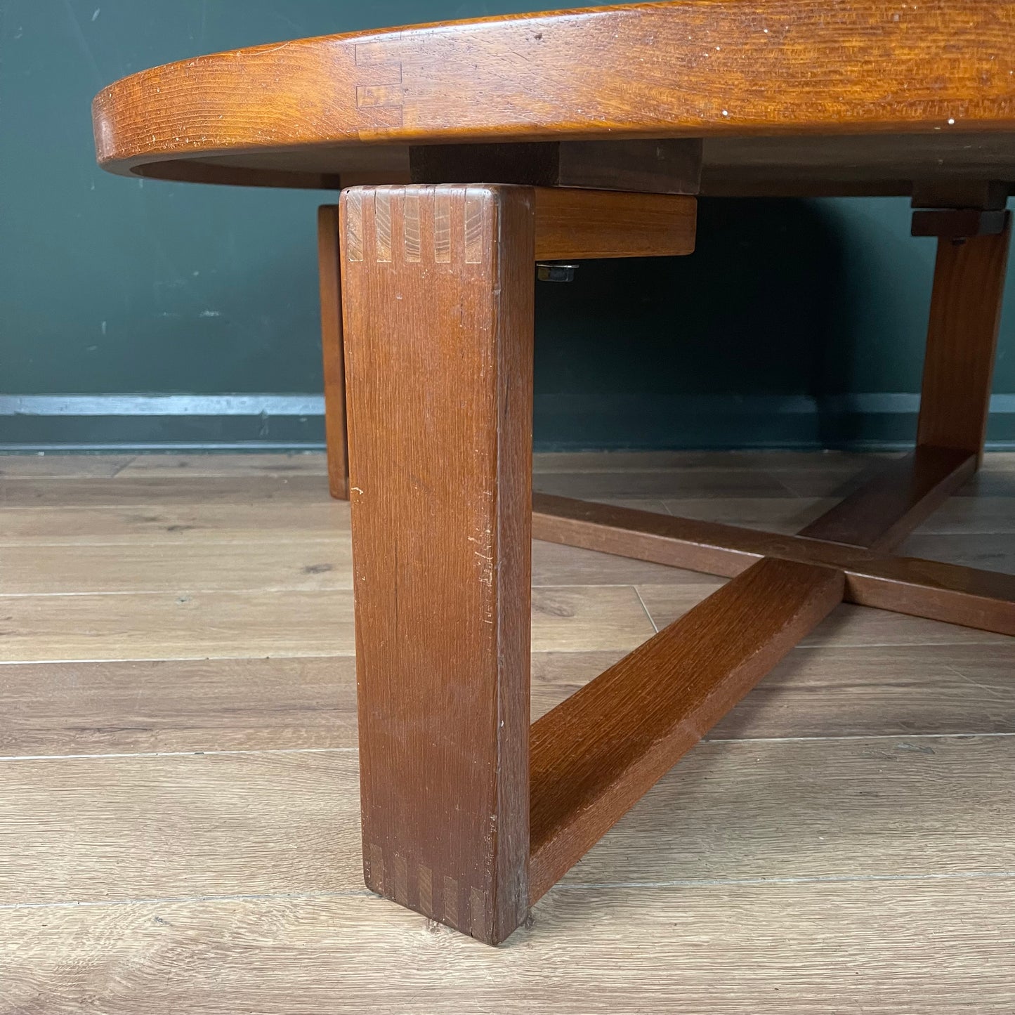 Danish Midcentury round tile topped table by Ox Art and Trioh