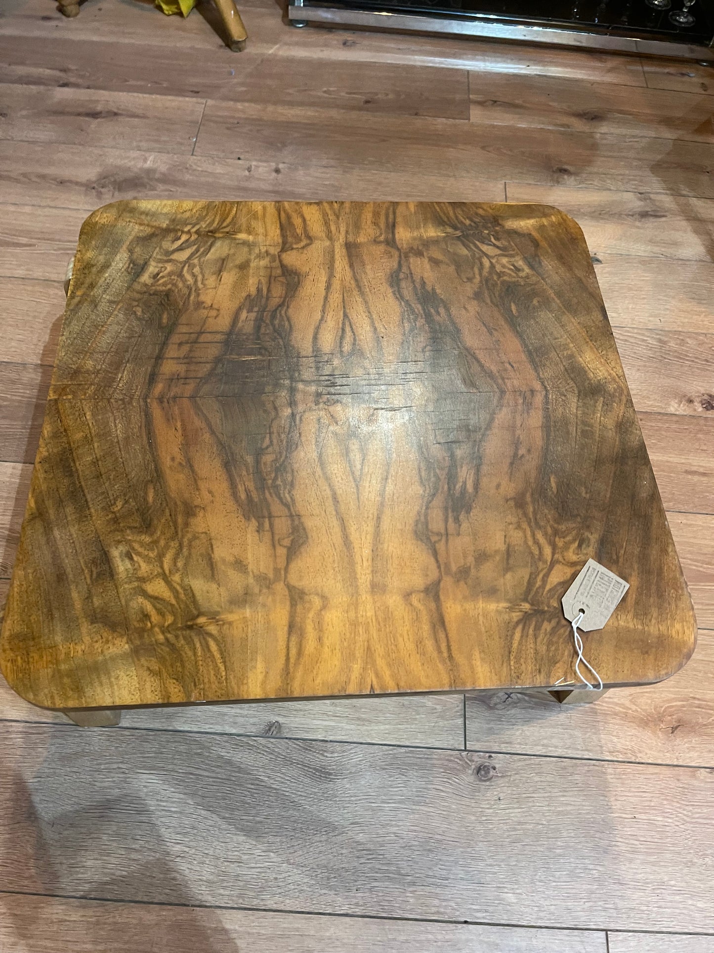 Walnut veneer square coffe table with birch legs, by Alvar Aalto for Artek.