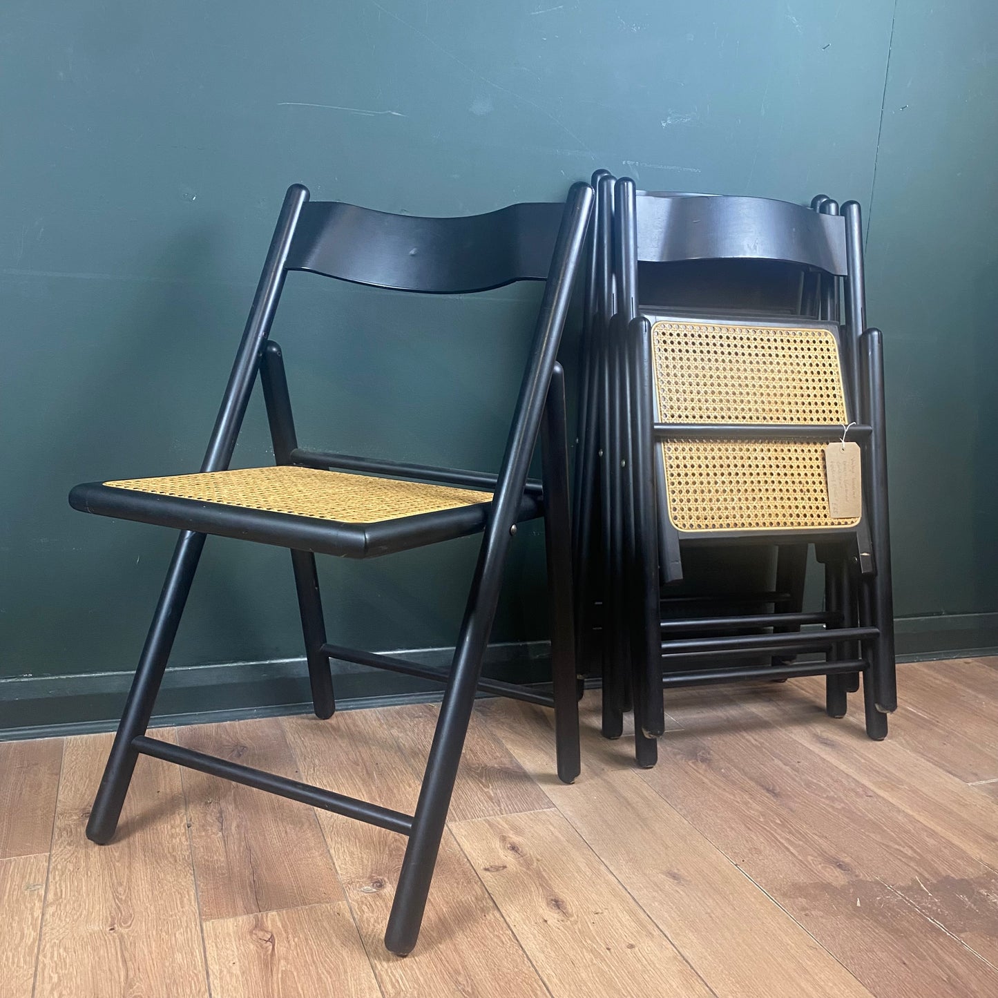 Vintage habitat black, cane seat, folding chairs.