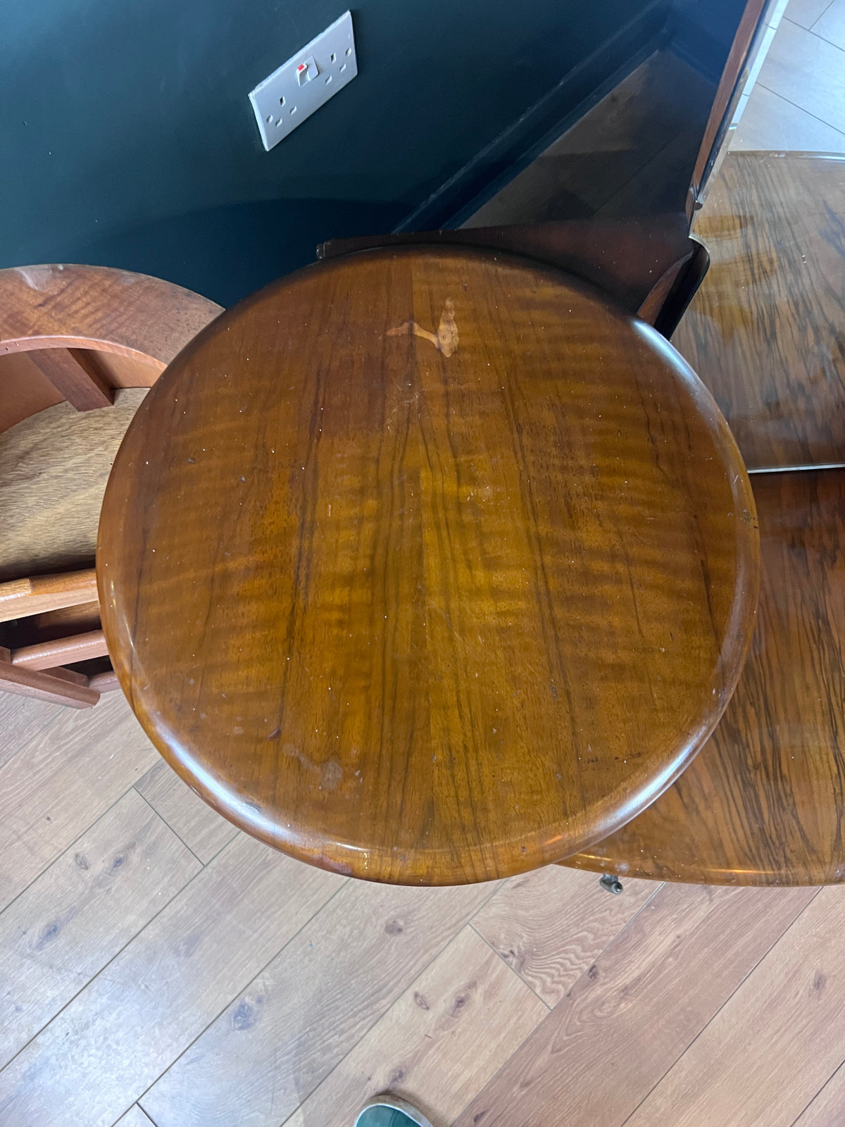 Art Deco walnut dressing table with full length mirror. By Shrager Brothers UK 1930s.
