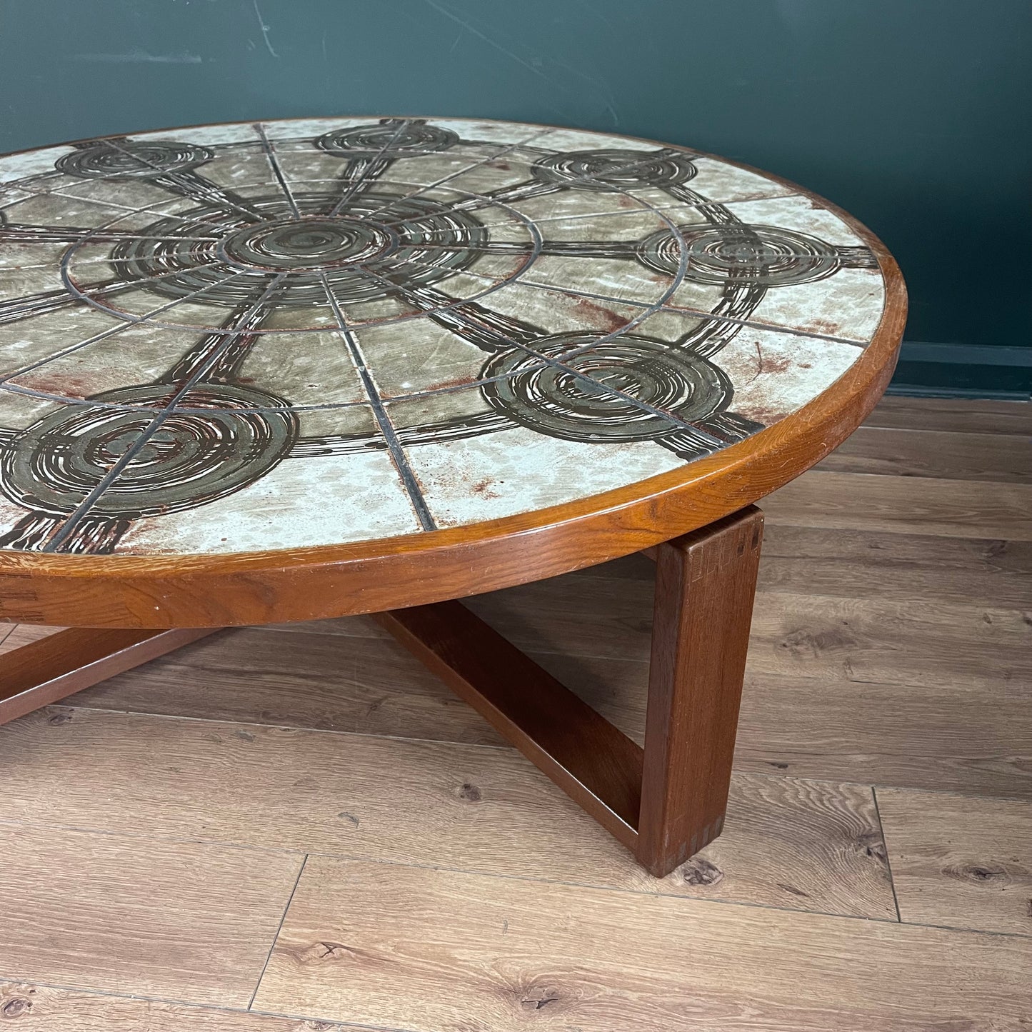 Danish Midcentury round tile topped table by Ox Art and Trioh