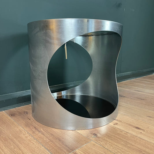 1980's brushed chrome bedside table