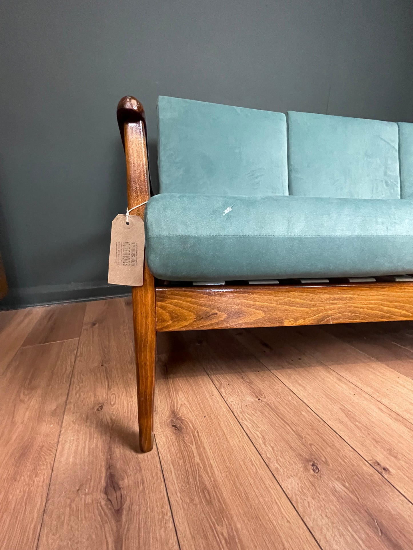 Danish rosewood framed sofa newly upholstered.