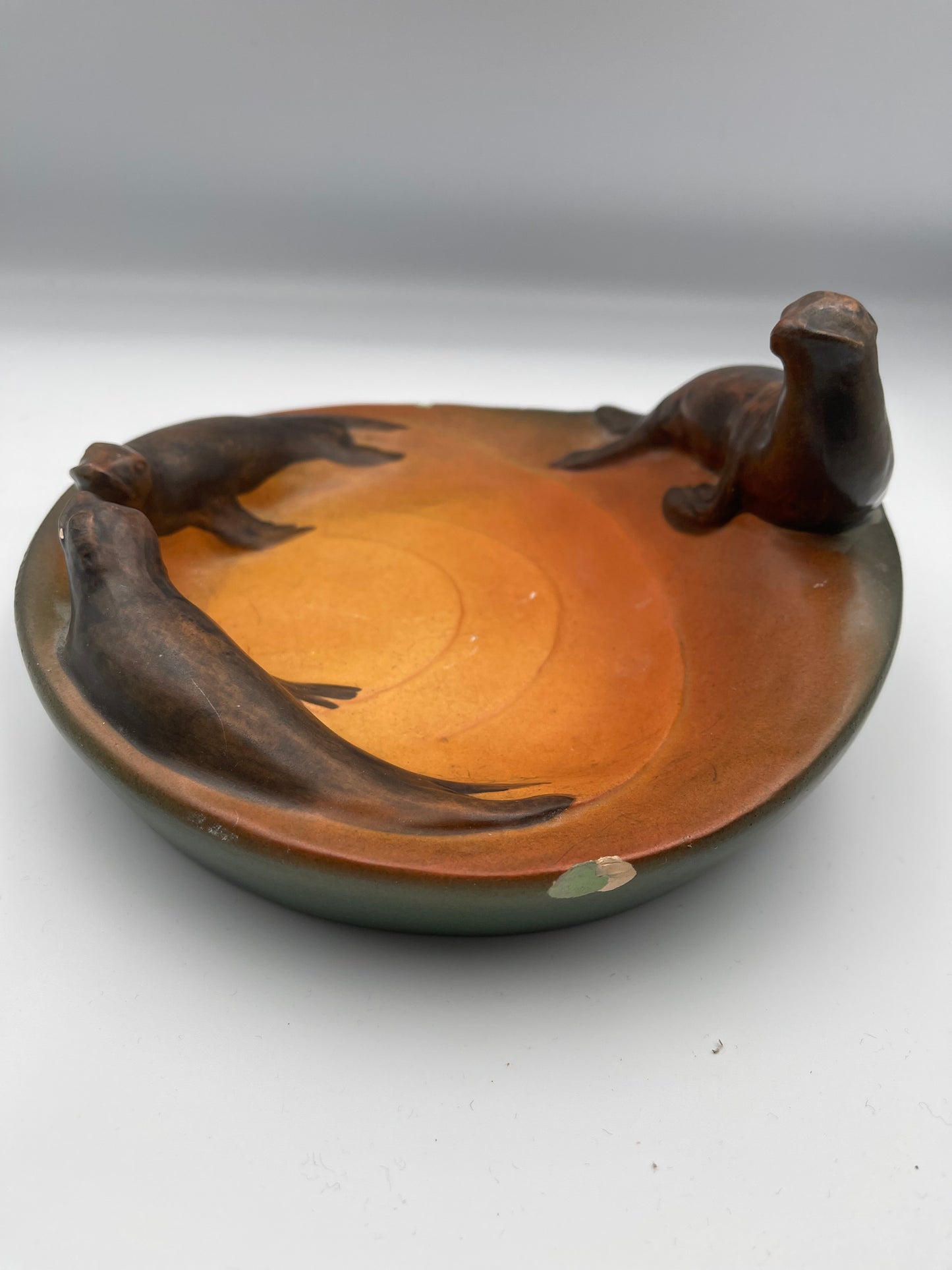 Danish Art Nouveau sealion bowl hand painted by Ipsen's Widow.