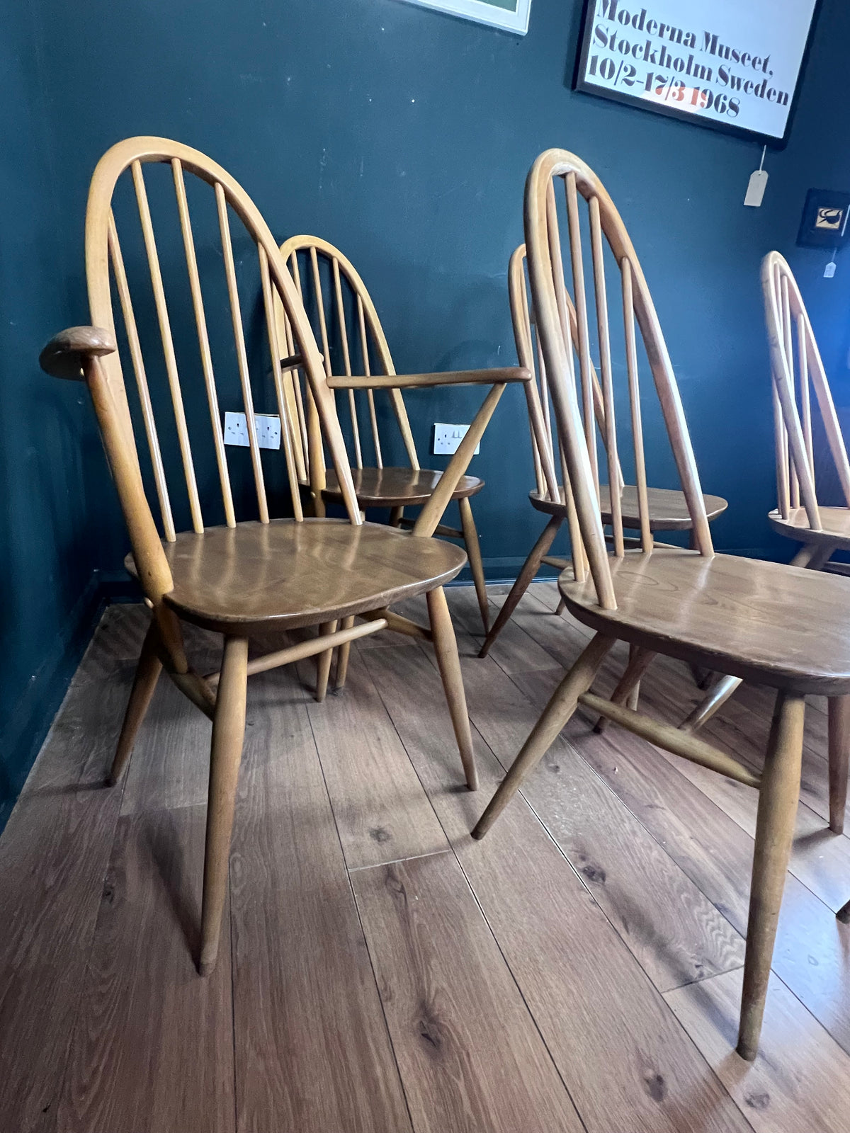 Set of 6 blonde Ercol Quaker dinning chairs