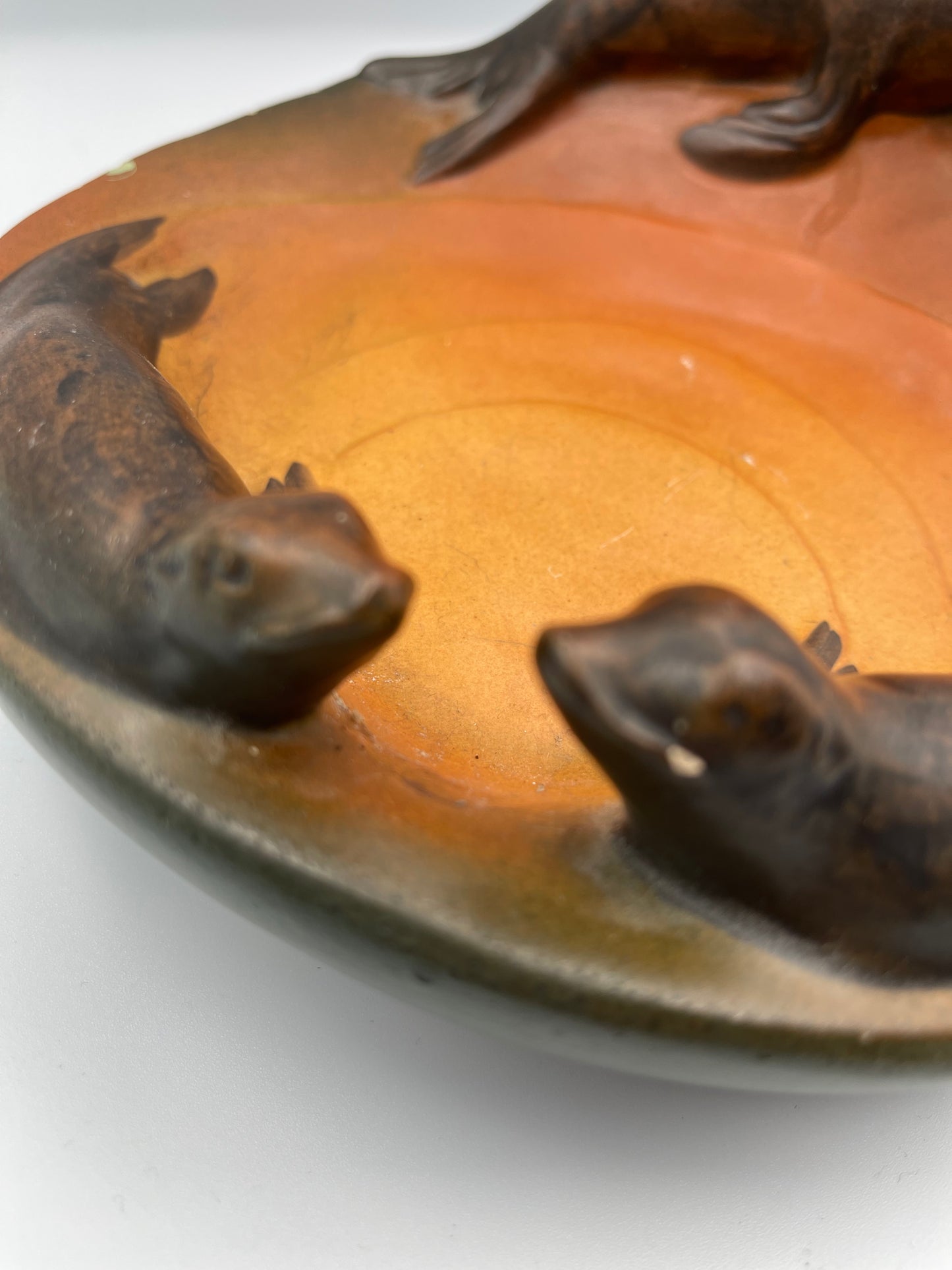 Danish Art Nouveau sealion bowl hand painted by Ipsen's Widow.
