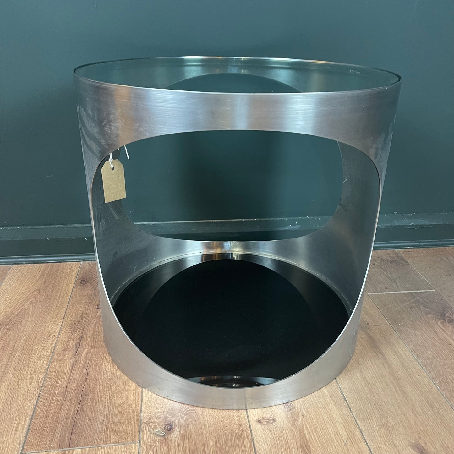 1980's brushed chrome bedside table