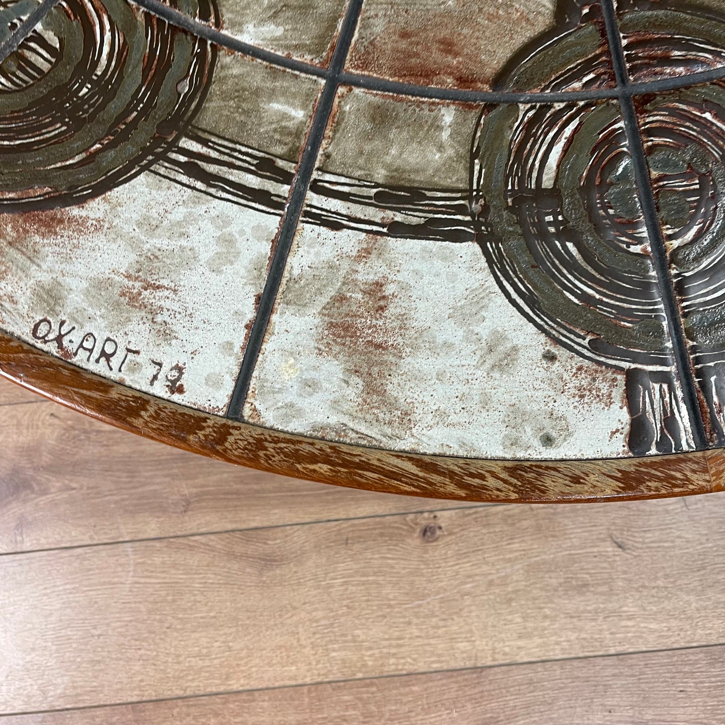 Danish Midcentury round tile topped table by Ox Art and Trioh