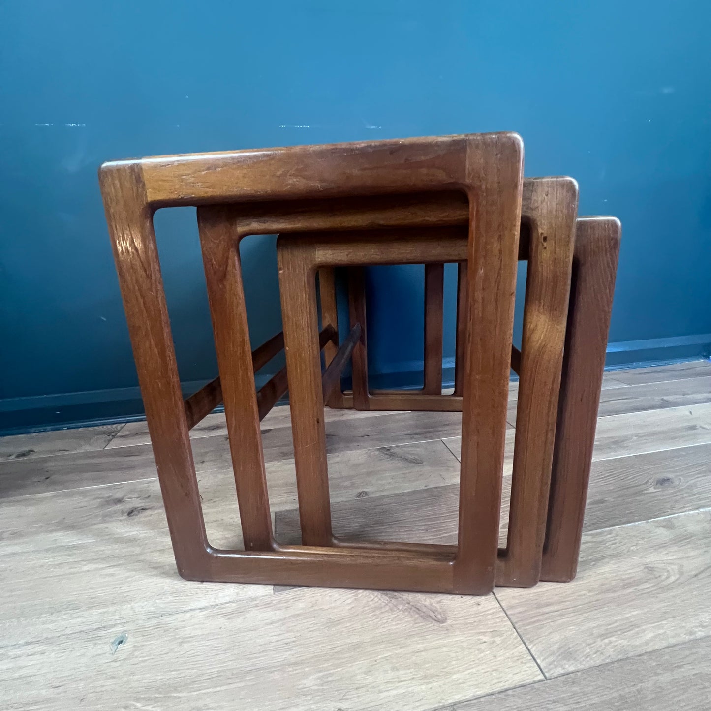 Danish midcentury teak nesting tables  by Arne Hovmand-Olsen.