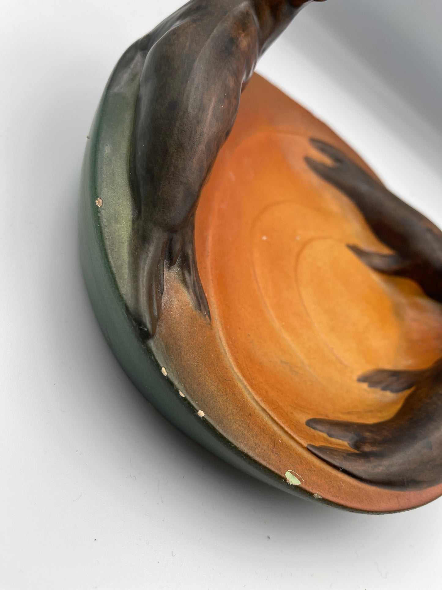 Danish Art Nouveau sealion bowl hand painted by Ipsen's Widow.