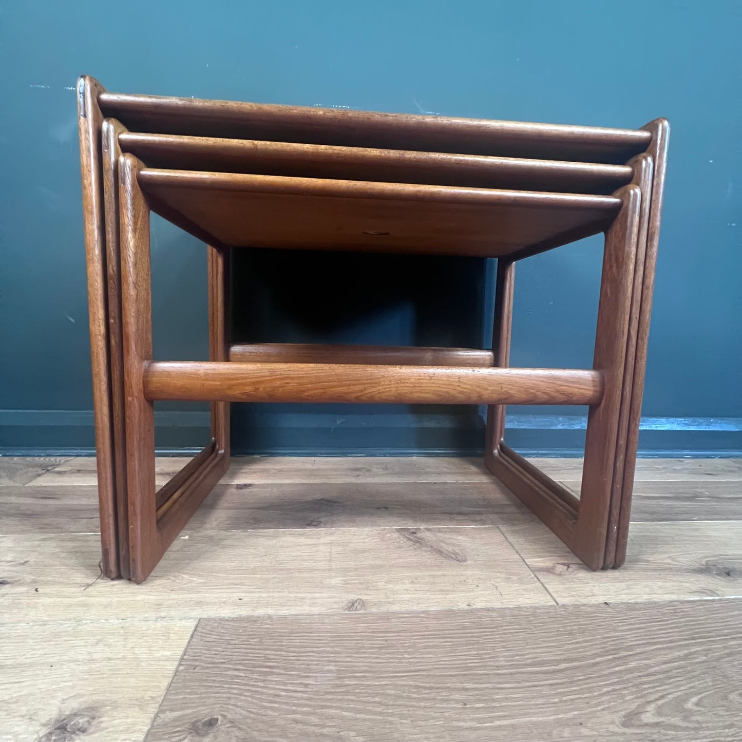Danish midcentury teak nesting tables  by Arne Hovmand-Olsen.
