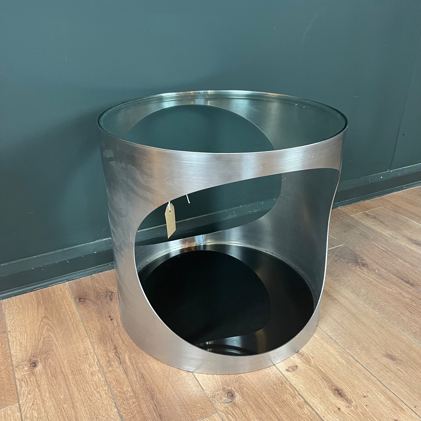 1980's brushed chrome bedside table
