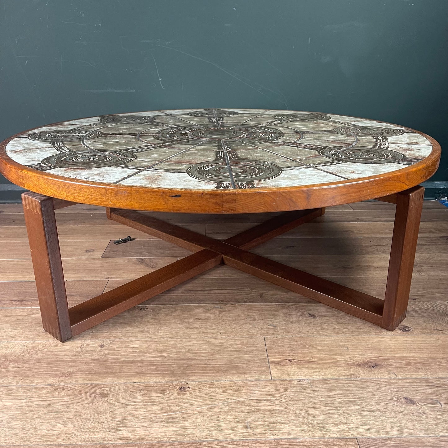 Danish Midcentury round tile topped table by Ox Art and Trioh