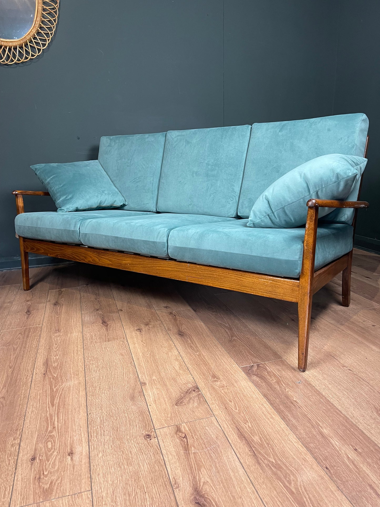 Danish rosewood framed sofa newly upholstered.