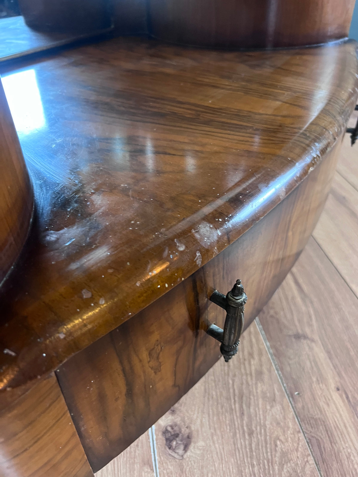 Art Deco walnut dressing table with full length mirror. By Shrager Brothers UK 1930s.