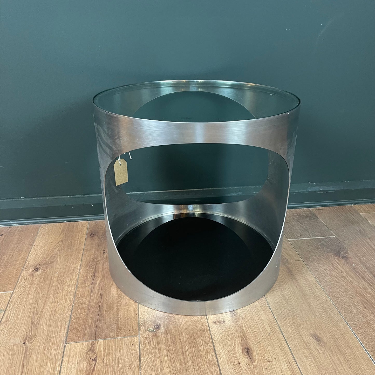 1980's brushed chrome bedside table