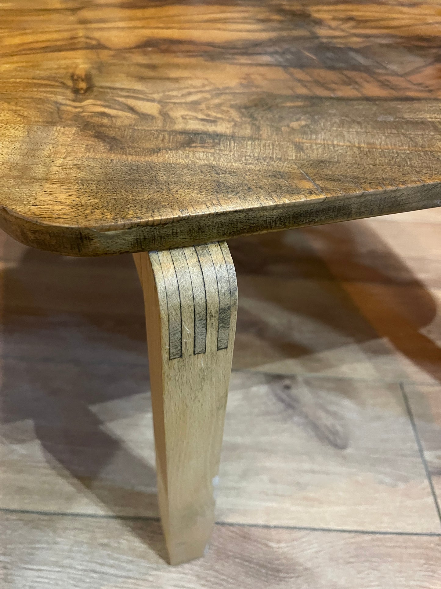 Walnut veneer square coffe table with birch legs, by Alvar Aalto for Artek.