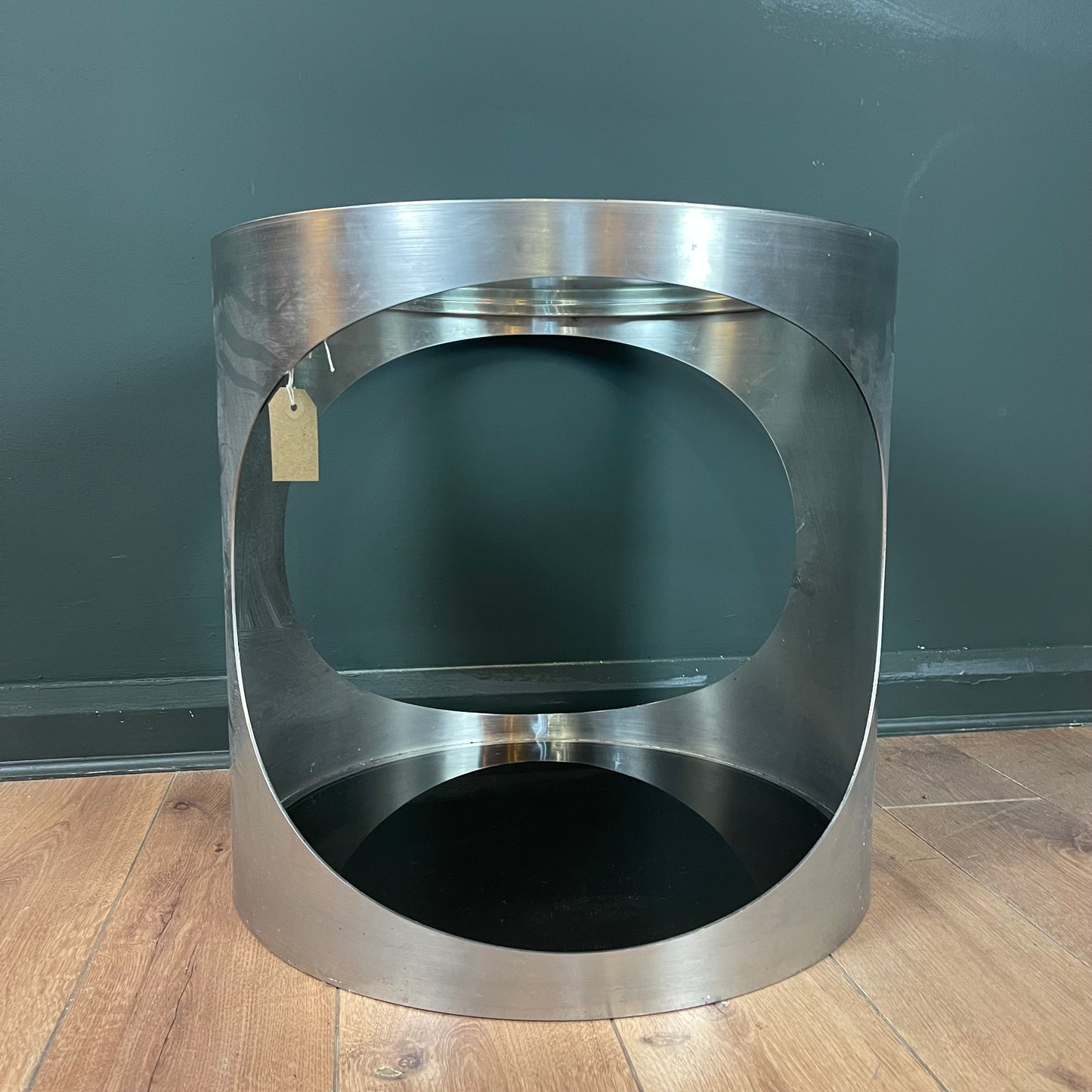 1980's brushed chrome bedside table