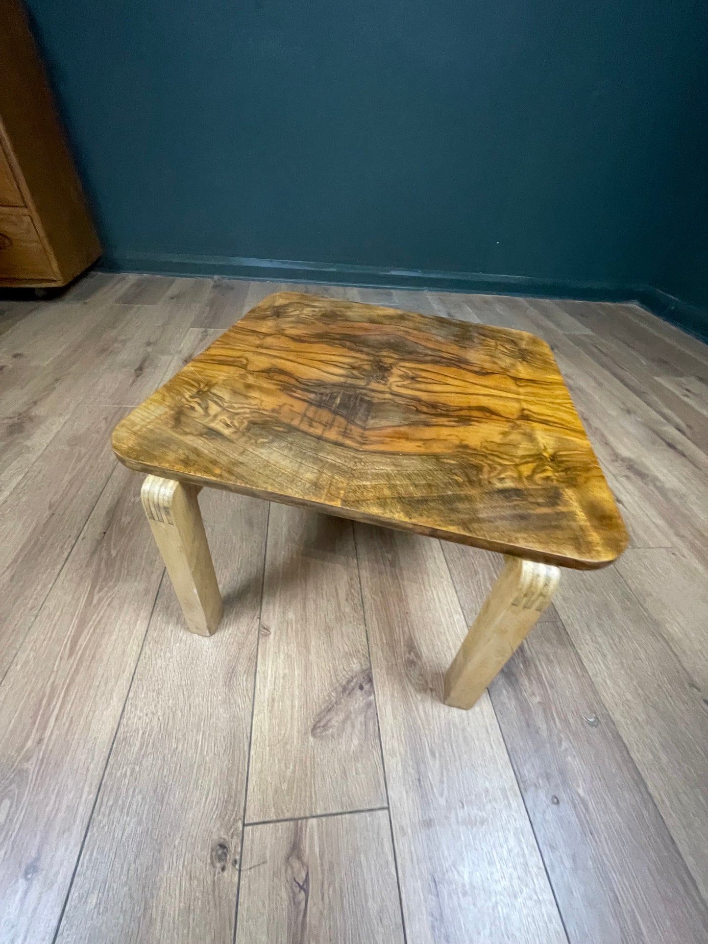 Walnut veneer coffee table with birch wood legs by Alvar Alto