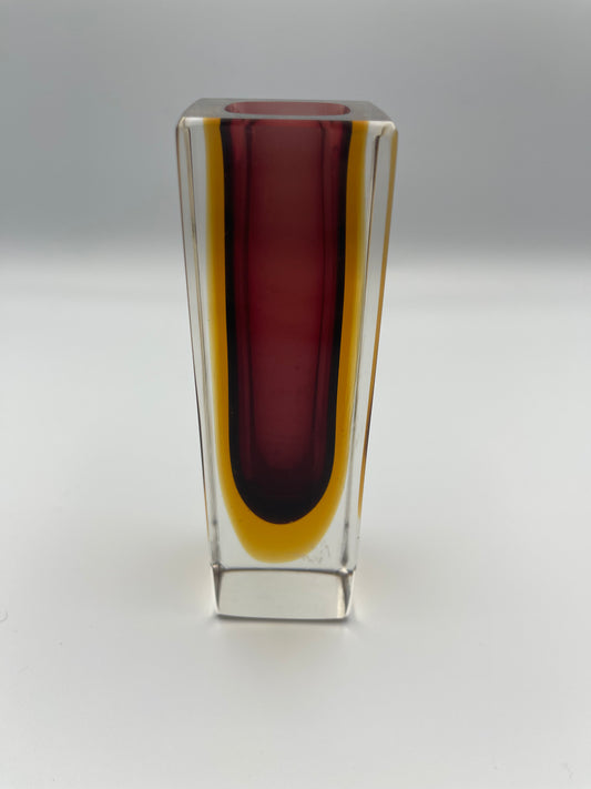 Sommerso Murano glass block vase 1970