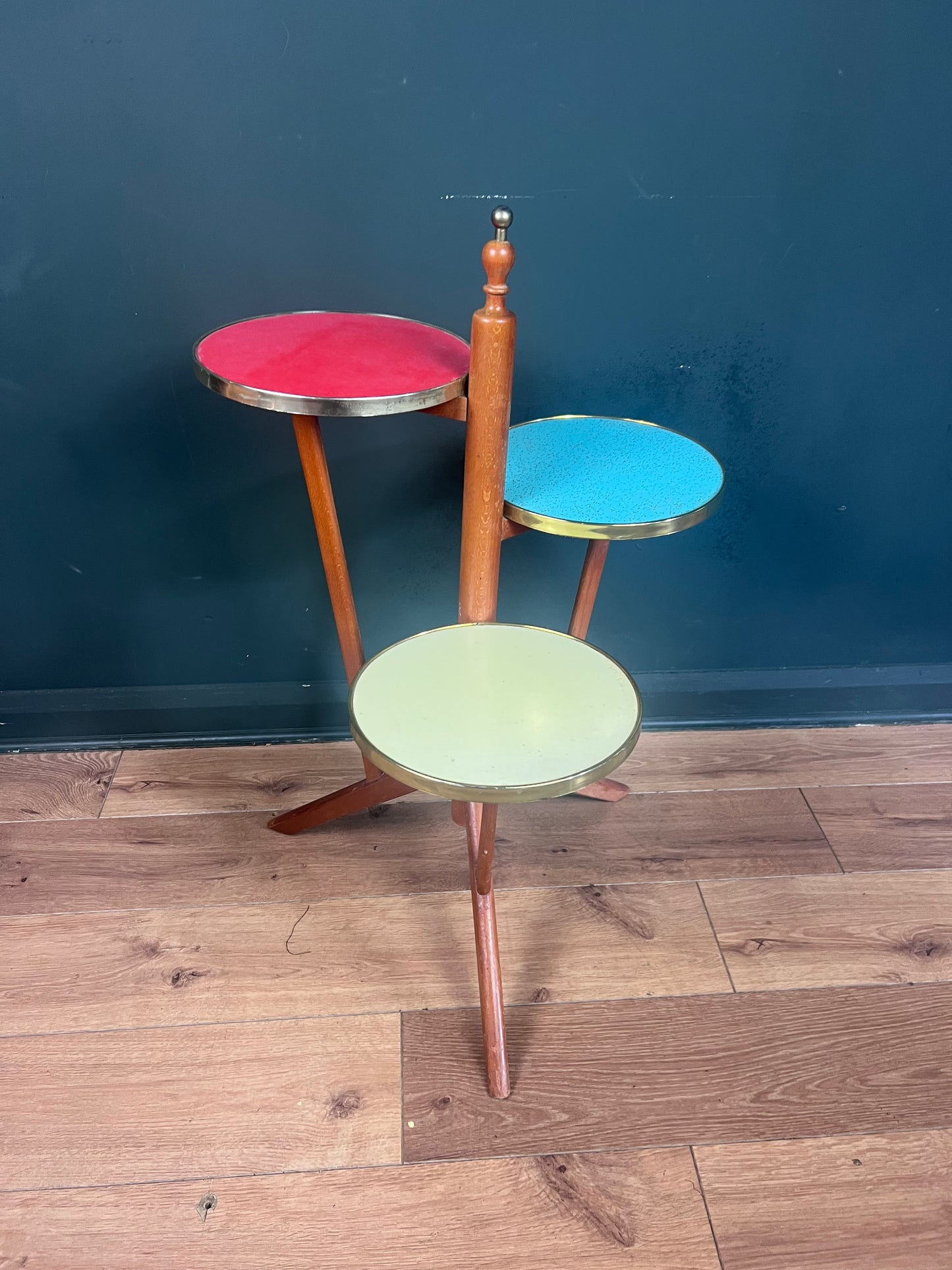 Rare German beech and Formica tri colour 1960s plant stand.