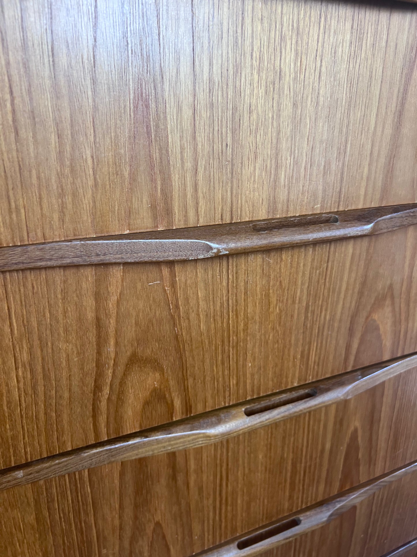Midcentury teak tall boy with 6 drawers