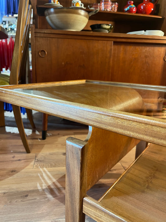 G Plan teak bent wood 1970s coffee table with glass top