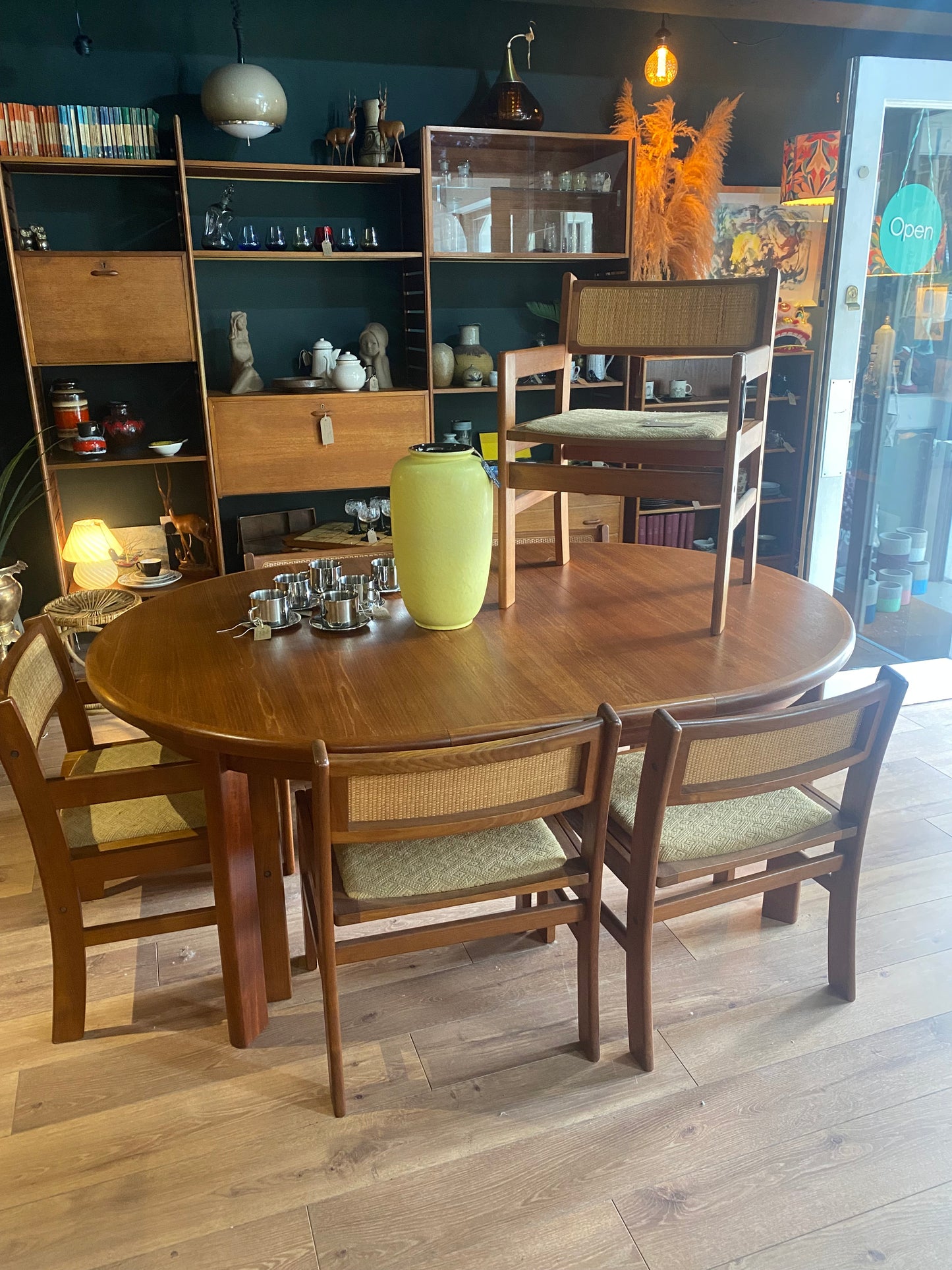 Midcentury, Danish, teak extending dinning table and chairs