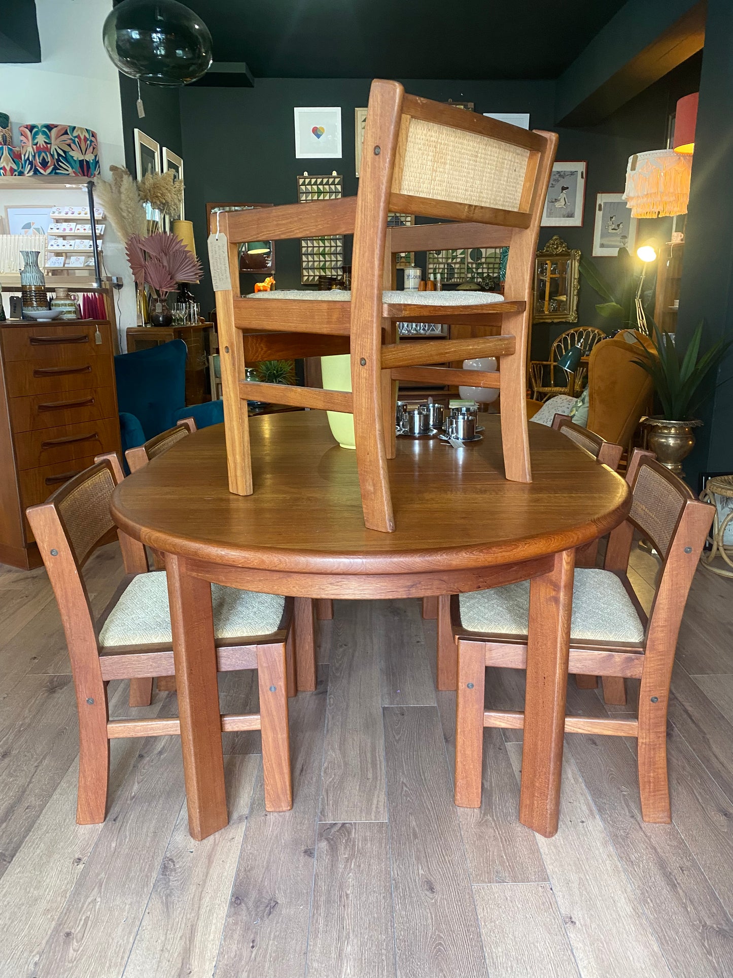 Midcentury, Danish, teak extending dinning table and chairs